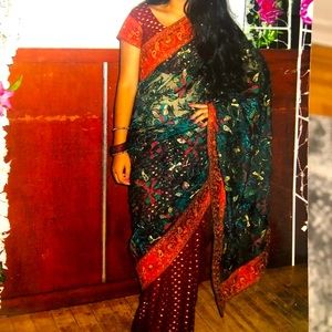 Tissue/ georgette zari work saree